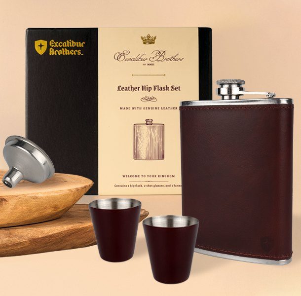 Excalibur Brothers gift set on a wooden board