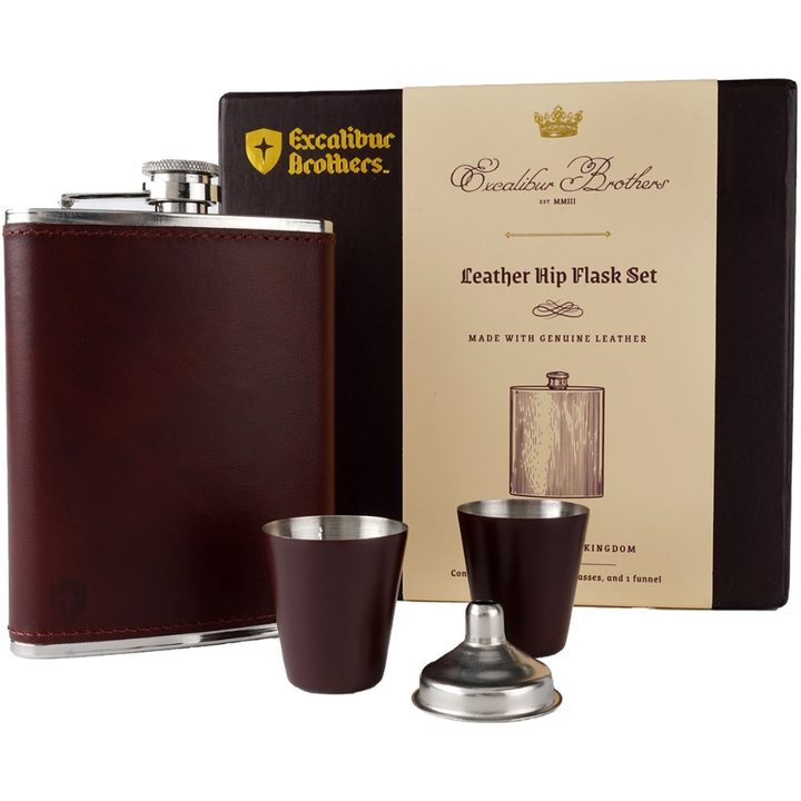 Leather flask gift set
