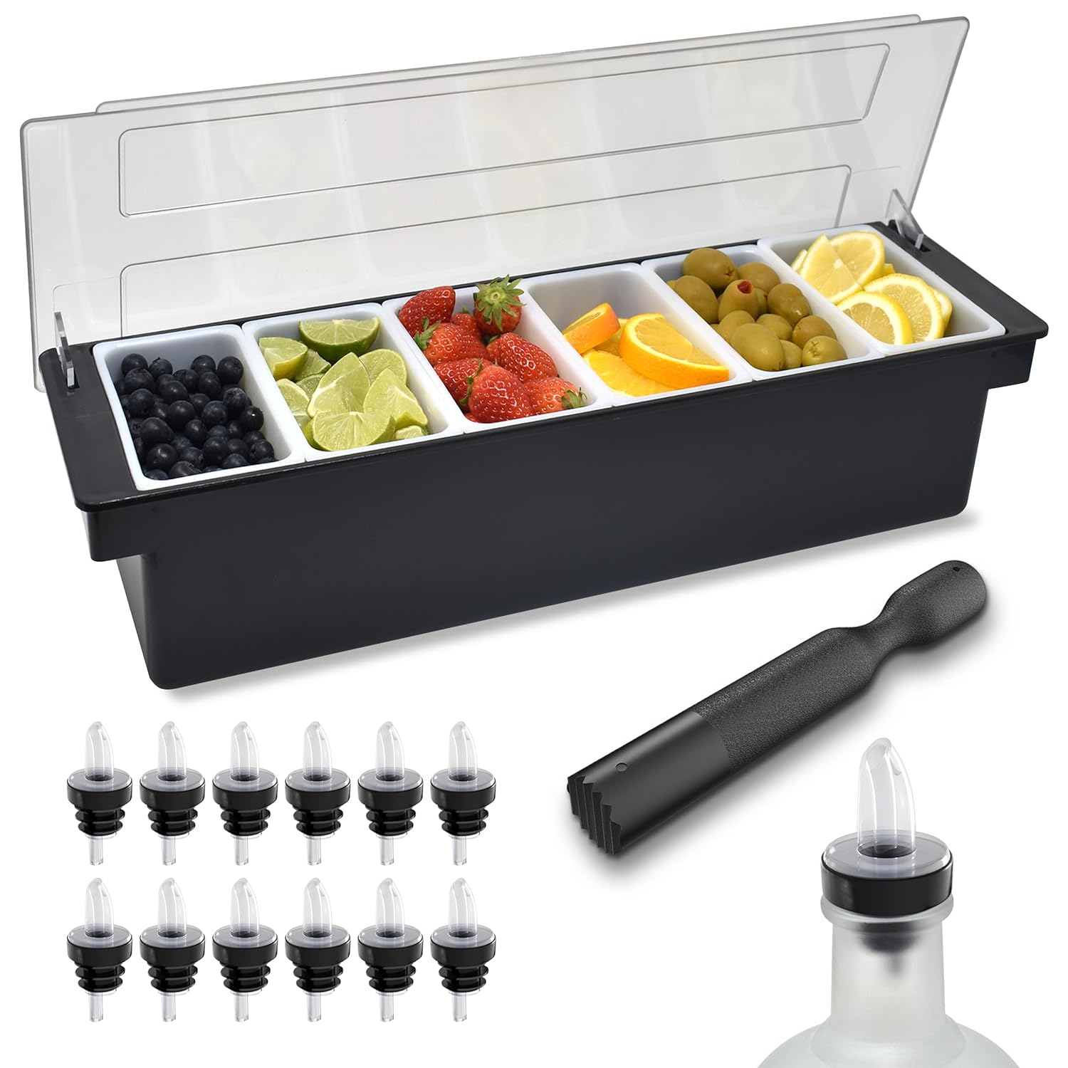 Featured image for “Esatto Bar Products Condiment Holder with 6 – 1 Pint Inserts Black”