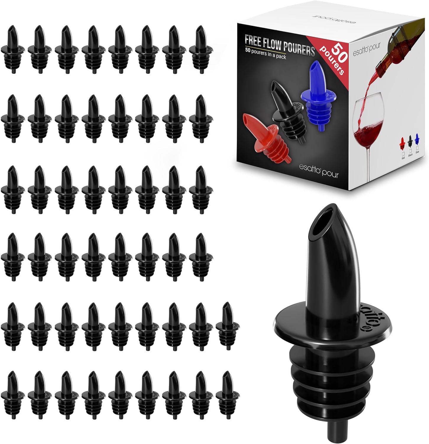 Featured image for “Esatto 50 Pieces Plastic Bottle Pourer or Liquor Spout Pourer – Black”