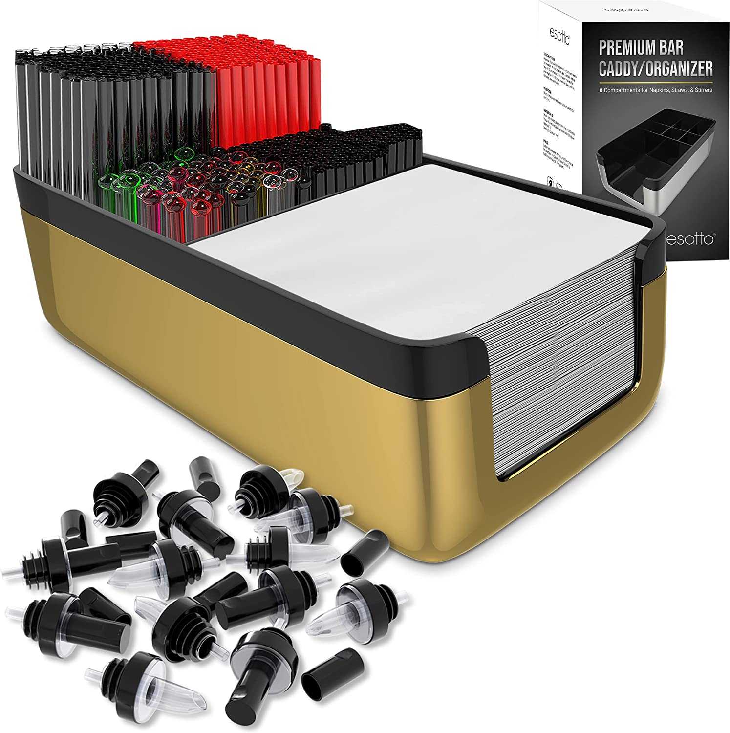 Esatto Bar Products Premium Bar Caddy, With Additional 12 Pourers and 12 Pourer Covers
