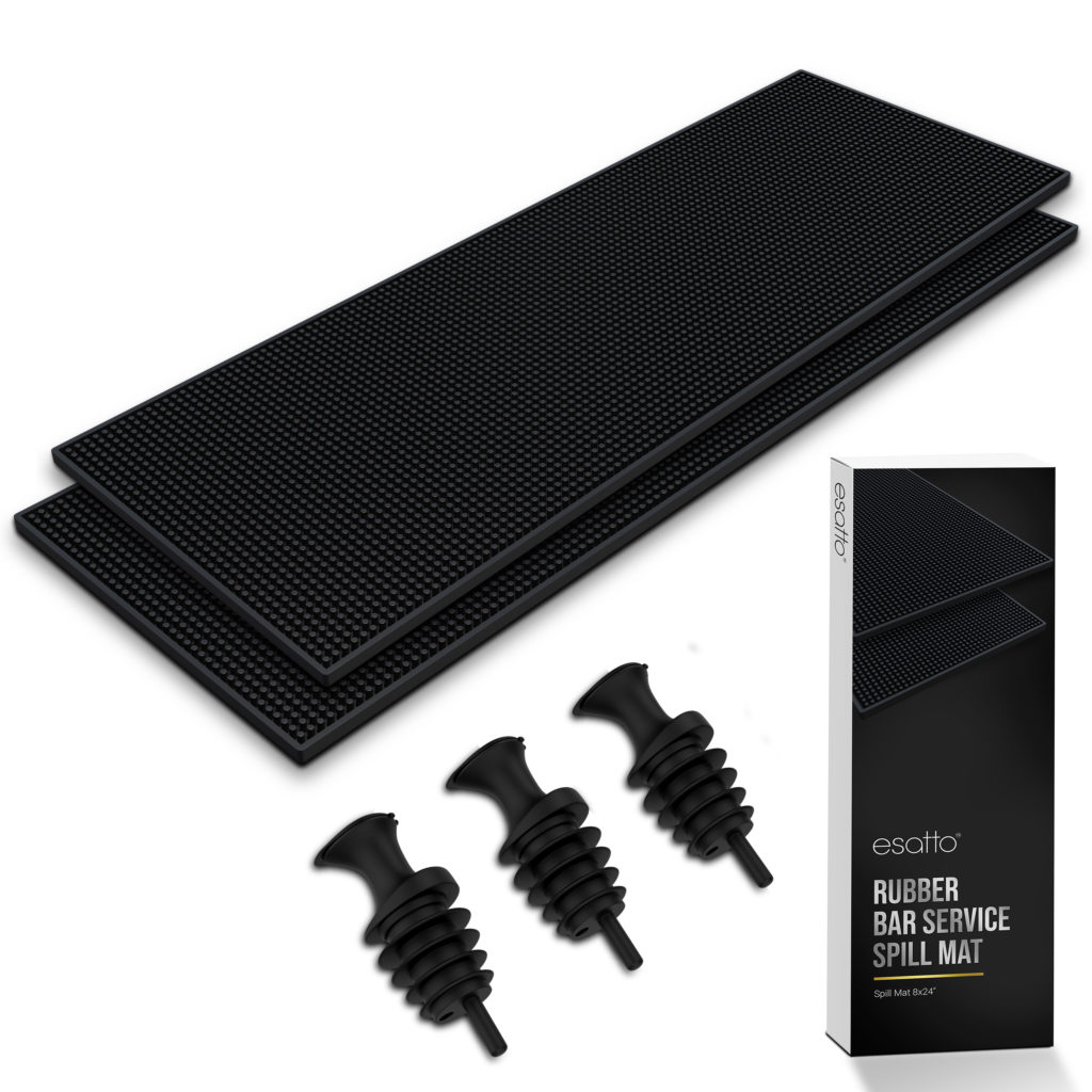 Esatto Wide Bar Mats, Set of 2, 8 x 24 Inches, Black