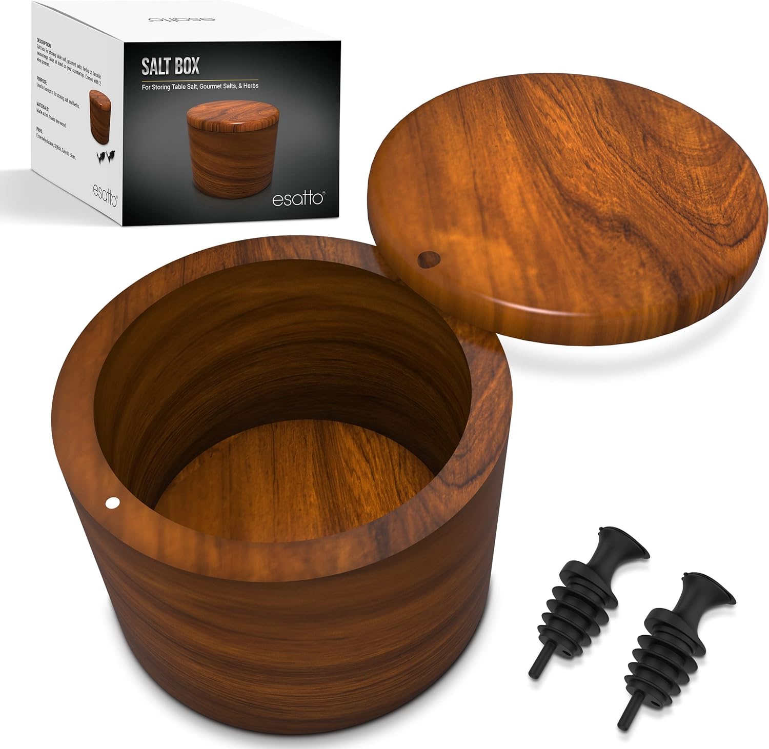 Featured image for “Esatto Round Acacia Wooden Salt Box – One Compartment”