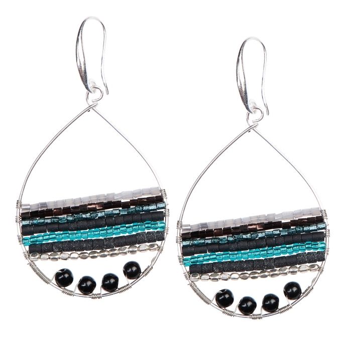 Featured image for “Boho Teardrop Multicolor Earrings Silver and Gold Plated – Black”