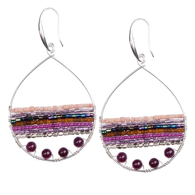 Featured image for “Boho Teardrop Earrings Multi-Color Silver Gold Hoop Earings – Purple”