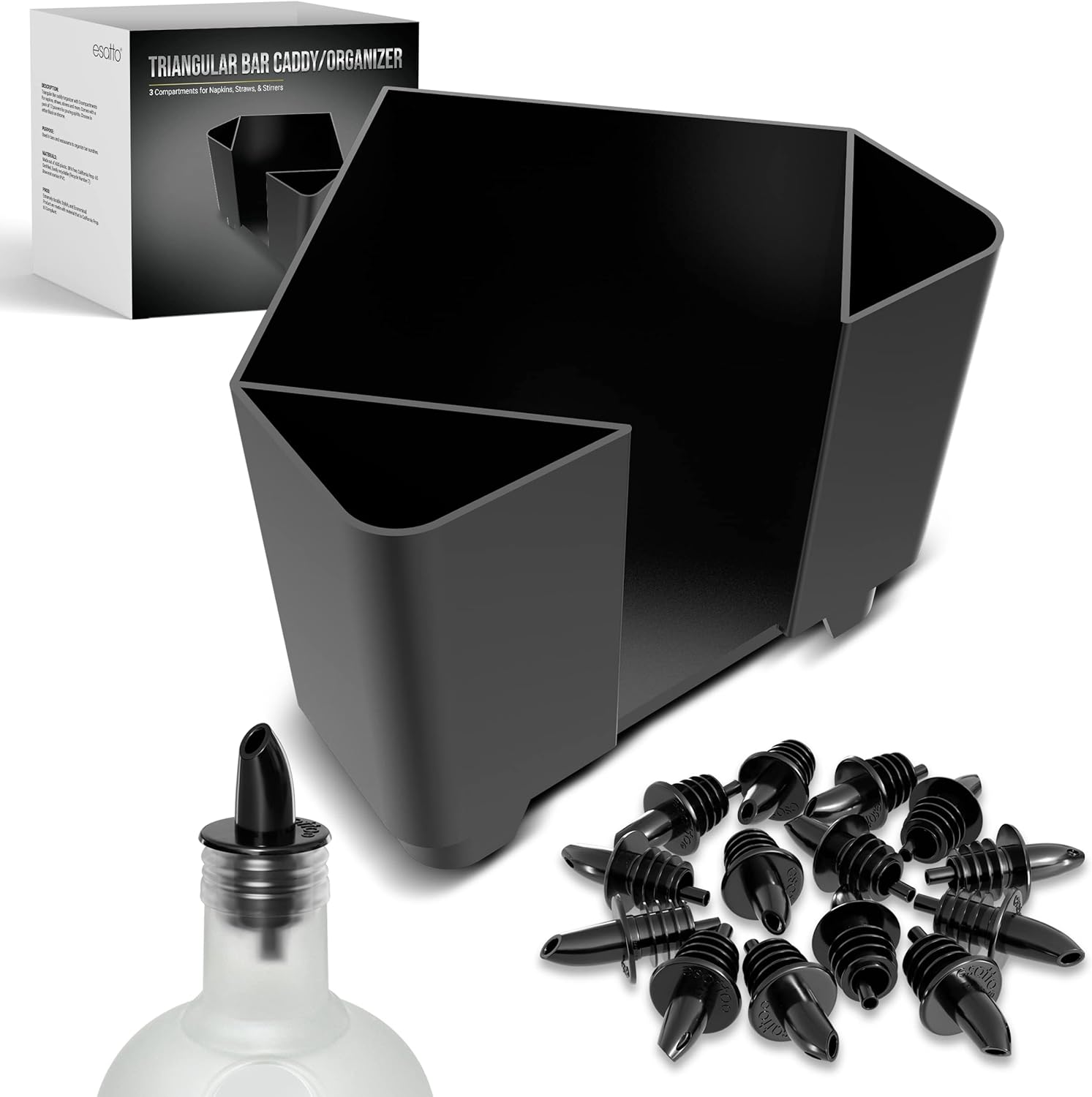 Featured image for “Esatto Bar Products Triangular Plastic Bar Caddy – Black”