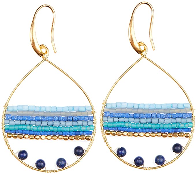 Featured image for “Boho Teardrop Earrings Multi-Color Silver Gold Hoop Earings – Blue”