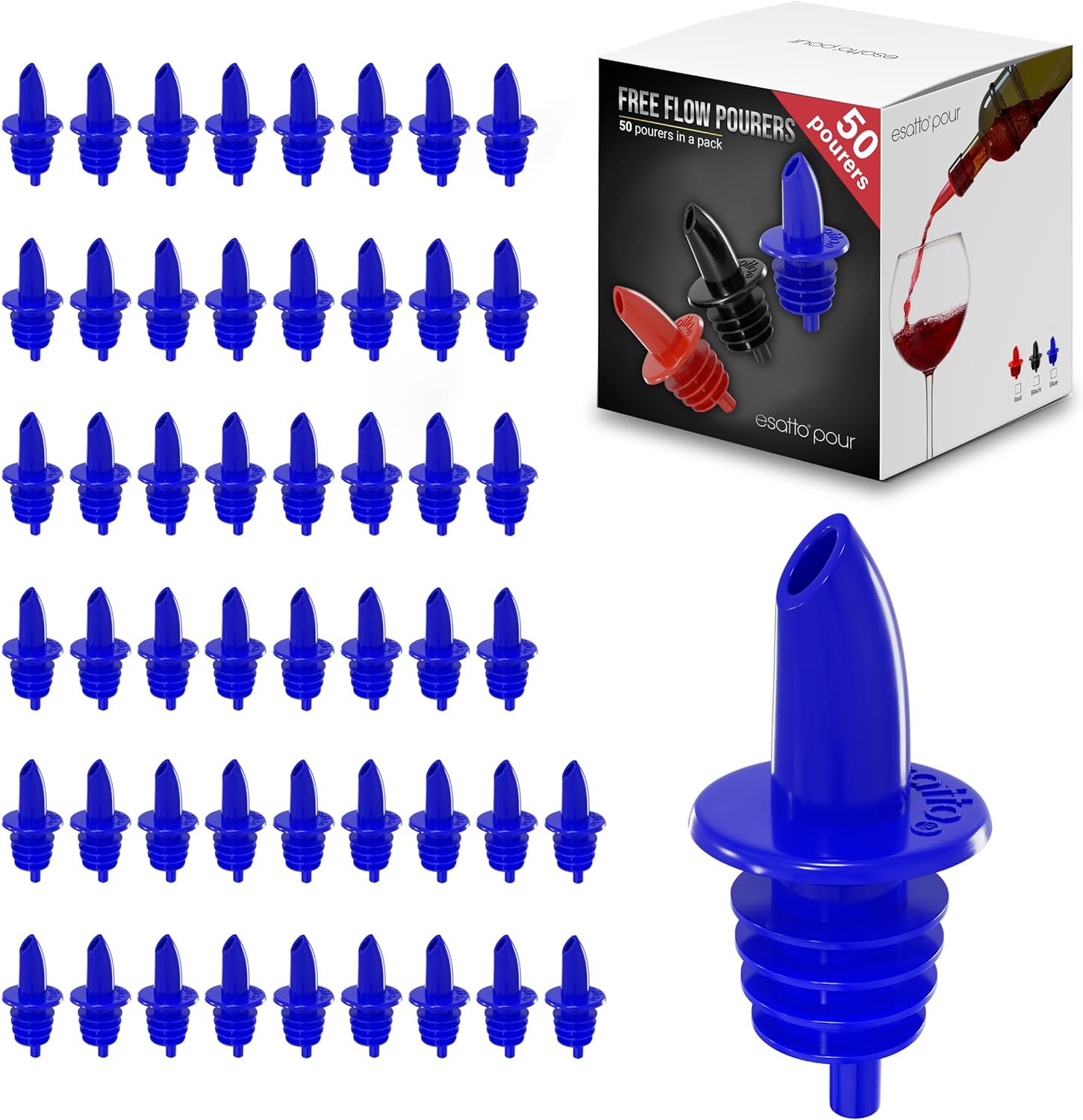 Featured image for “Esatto 50 Pieces Plastic Bottle Pourer or Liquor Spout Pourer – Blue”