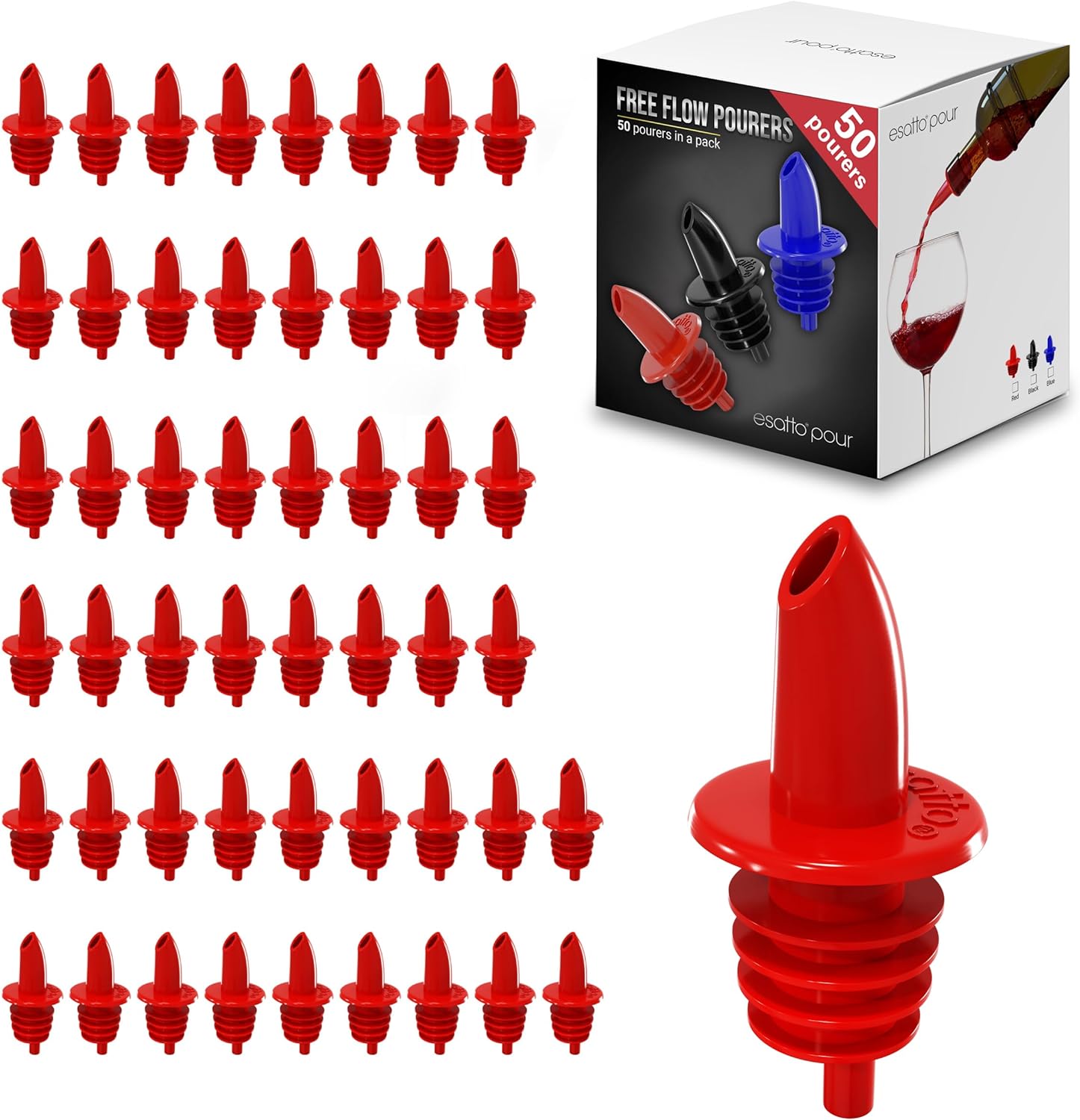 Featured image for “Esatto 50 Pieces Plastic Bottle Pourer or Liquor Spout Pourer – Red”