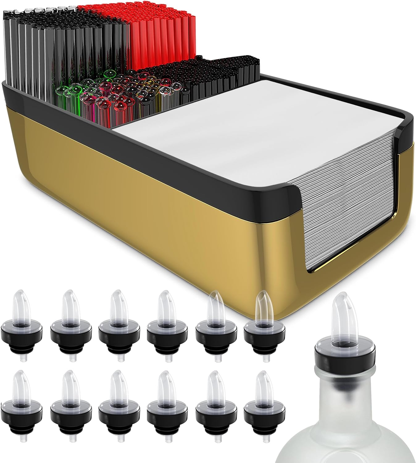 Featured image for “Esatto Bar Products Premium Bar Caddy, With 12 Pourers and Covers – Gold”