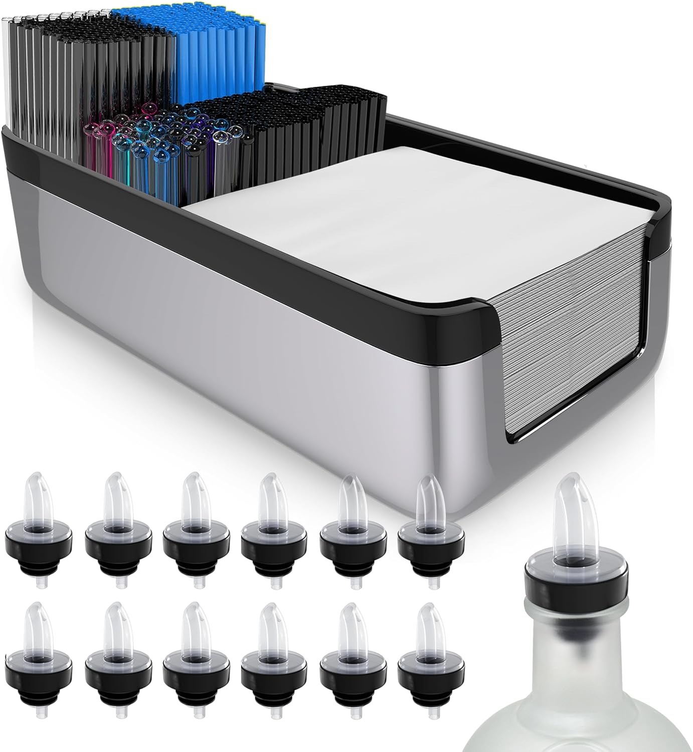Featured image for “Esatto Bar Products Premium Bar Caddy, With 12 Pourers and Covers – Chrome”