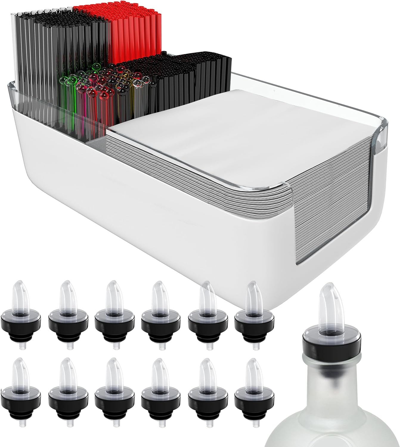 Featured image for “Esatto Bar Products Premium Bar Caddy, With 12 Pourers and Covers – White”