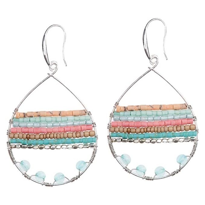 Featured image for “Boho Teardrop Earrings Multi-Color Silver Gold Hoop Earings – Earth Pastel”