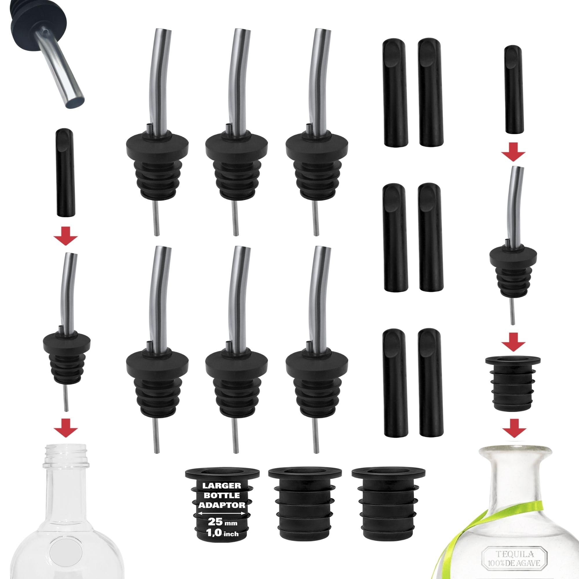 Featured image for “6-Pack Fast Flow Metal Liquor Pourers with Dust Caps”