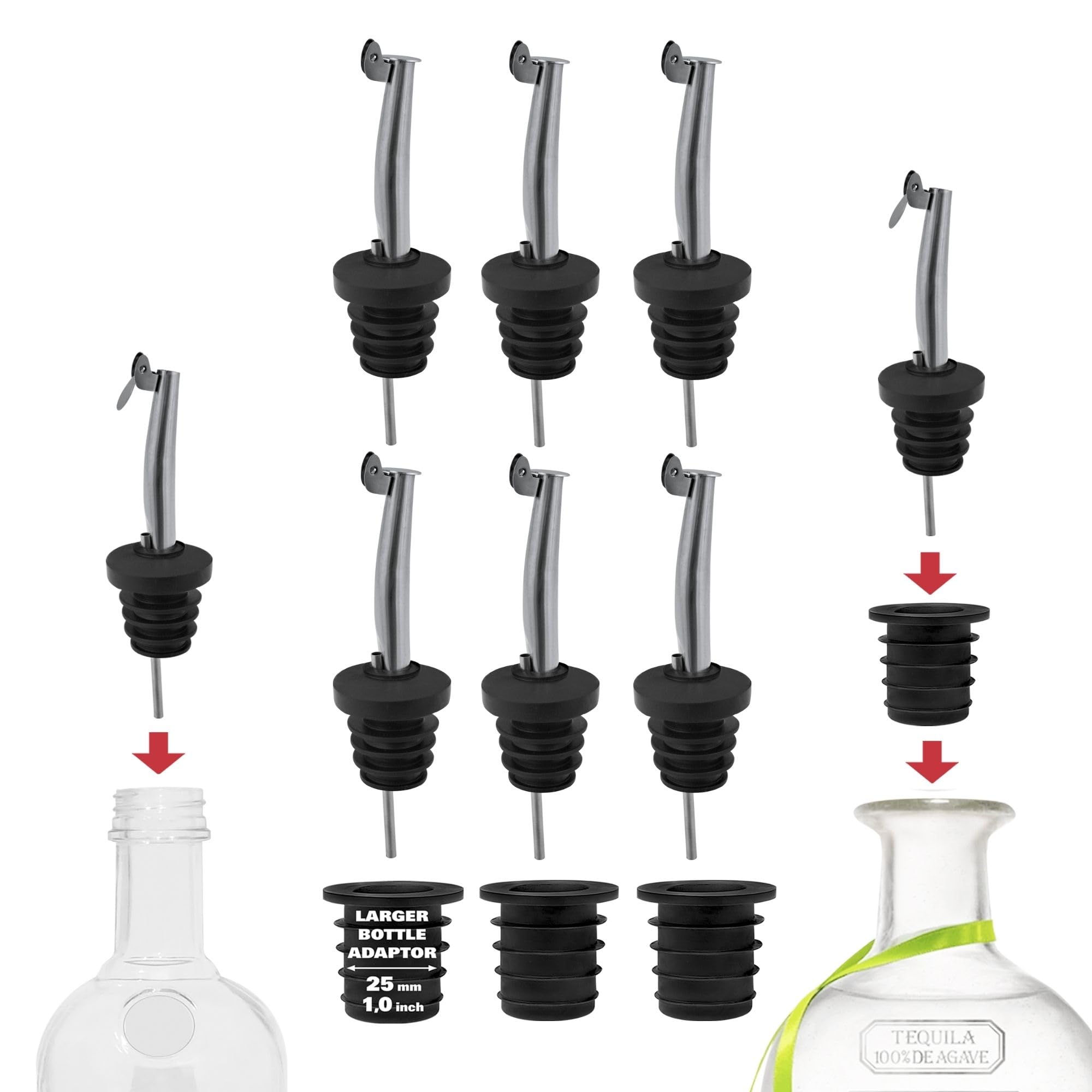 Featured image for “Esatto Stainless Steel Liquor Pour Spouts with Flip Lids”